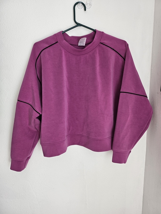 all in motion Sweaters - all in motion Plum Crewneck Sweatshirt with Contrast Piping  Sporty Minimalist